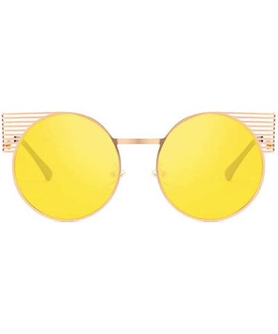 Rectangular Unisex Vintage Round Metal Frame Tinted Lenses Sunglasses UV400 - Gold Yellow - CQ18NH4GQ4K $9.82