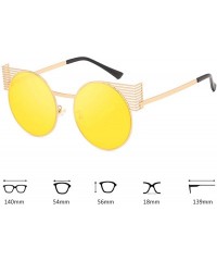 Rectangular Unisex Vintage Round Metal Frame Tinted Lenses Sunglasses UV400 - Gold Yellow - CQ18NH4GQ4K $9.82