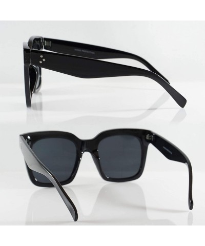 Oversized Oversize Celebrity Style Bold Square Two Tone Frame Sunglasses A266 - Black Glossy Matte - CQ18OA9UC7W $12.25
