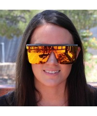 Aviator Fashion Oversize Siamese Lens Sunglasses Women Men Succinct Style UV400 - Black/Orange Mirror - CW196MS0UTT $11.22