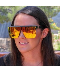 Aviator Fashion Oversize Siamese Lens Sunglasses Women Men Succinct Style UV400 - Black/Orange Mirror - CW196MS0UTT $11.22