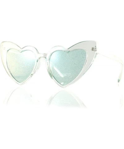 Cat Eye Party Glitter Pop-Color Tinted Lens Heart Cat-Eye Sunglasses A249 - Green - CD18M5HKL89 $20.89