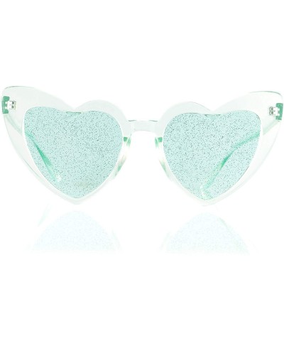 Cat Eye Party Glitter Pop-Color Tinted Lens Heart Cat-Eye Sunglasses A249 - Green - CD18M5HKL89 $12.99