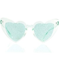 Cat Eye Party Glitter Pop-Color Tinted Lens Heart Cat-Eye Sunglasses A249 - Green - CD18M5HKL89 $12.99