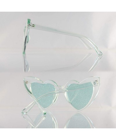 Cat Eye Party Glitter Pop-Color Tinted Lens Heart Cat-Eye Sunglasses A249 - Green - CD18M5HKL89 $12.99