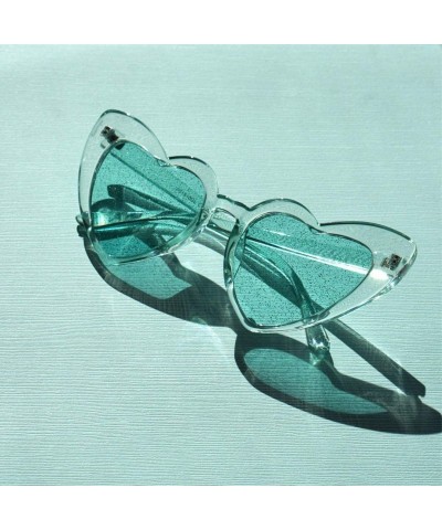 Cat Eye Party Glitter Pop-Color Tinted Lens Heart Cat-Eye Sunglasses A249 - Green - CD18M5HKL89 $12.99