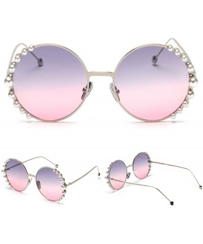 Sport 2019 Pearl Sunglasses Women Alloy Fe Round Sun Glasses Female Luxury Brand Black Pink Metal Shades - 3 - C818W784OCY $3...