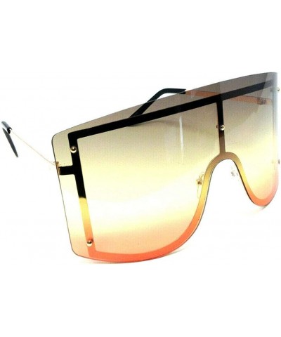 Oversized Arctic Rimless Oversized One Piece Shield Flat Top Sunglasses - Gold & Black Metallic Frame - CV18YMOM5W5 $24.95