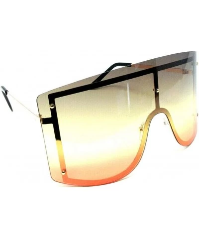 Oversized Arctic Rimless Oversized One Piece Shield Flat Top Sunglasses - Gold & Black Metallic Frame - CV18YMOM5W5 $24.95