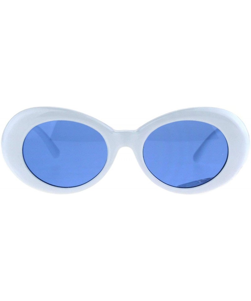 Oval Color Lens Retro Mod Oval Round Minimal White Frame Sunglasses - Blue - C51853QAC6O $18.09