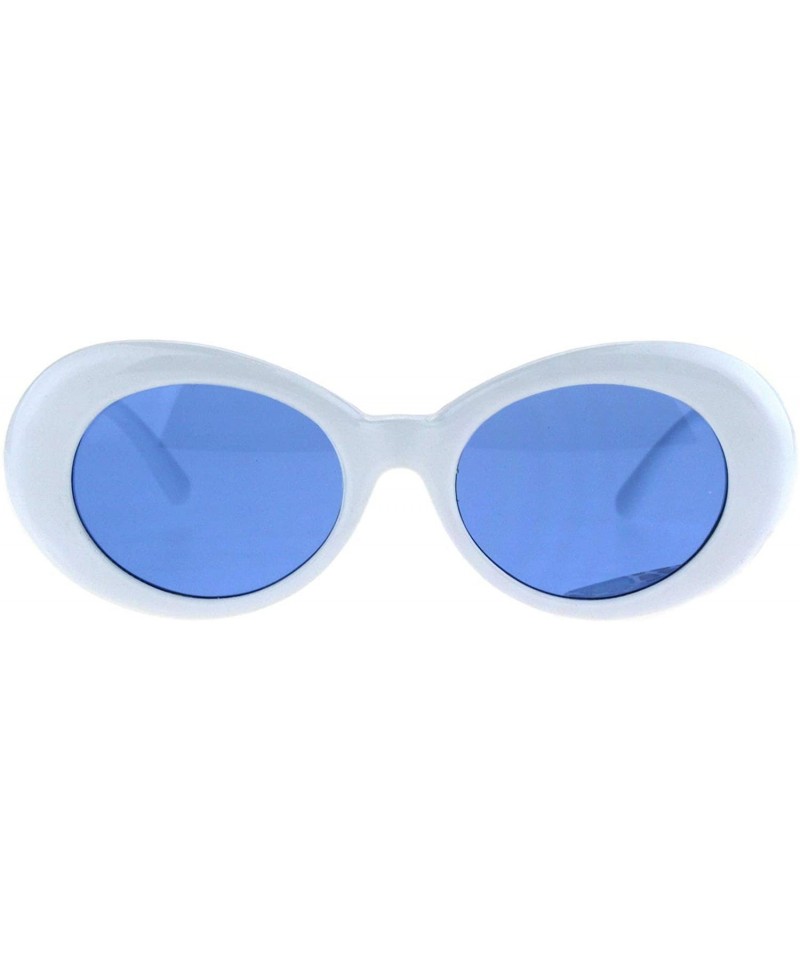 Oval Color Lens Retro Mod Oval Round Minimal White Frame Sunglasses - Blue - C51853QAC6O $11.00