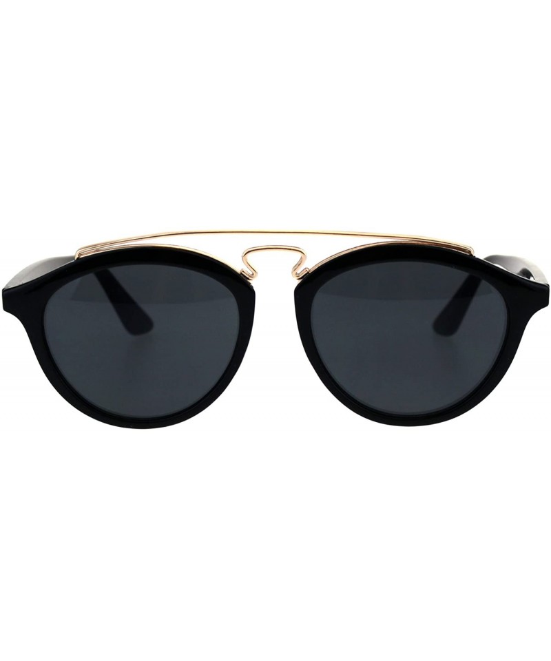 Round Retro Keyhole Flat Top Double Metal Bridge Round Horn Sunglasses - All Black - CC18EYEN8KW $8.82