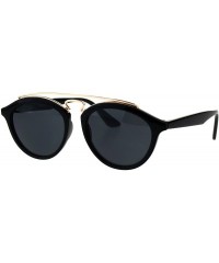 Round Retro Keyhole Flat Top Double Metal Bridge Round Horn Sunglasses - All Black - CC18EYEN8KW $8.82