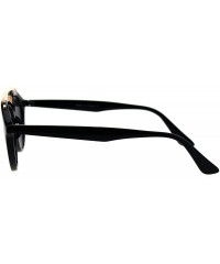 Round Retro Keyhole Flat Top Double Metal Bridge Round Horn Sunglasses - All Black - CC18EYEN8KW $8.82