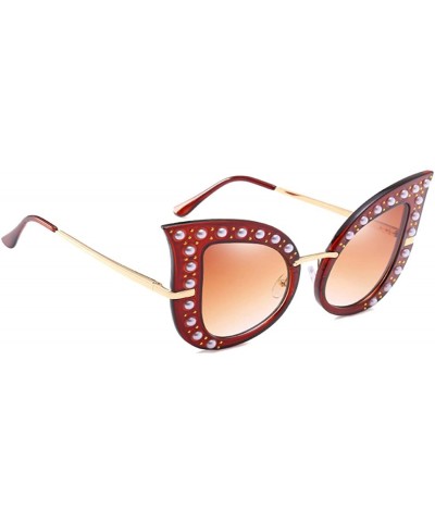 Oversized Oversize Fashion Pearl Butterfly Frame Sunglasses for Women UV400 Protection - CM18DQQDQE3 $15.12