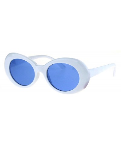 Oval Color Lens Retro Mod Oval Round Minimal White Frame Sunglasses - Blue - C51853QAC6O $11.00