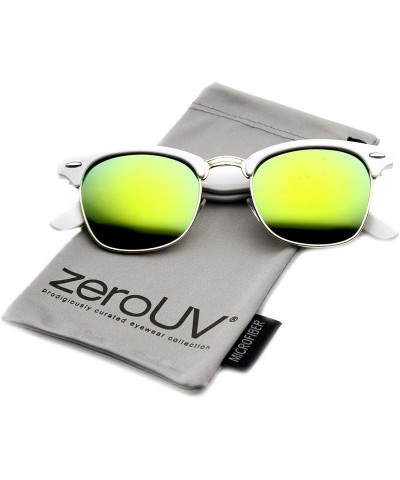 Semi-rimless Half Frame Semi-Rimless Horn Rimmed Sunglasses - Flash Mirror - White / Sun - CO11V7FTB63 $21.55