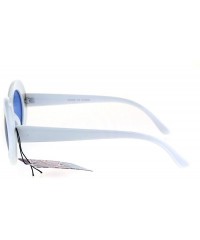 Oval Color Lens Retro Mod Oval Round Minimal White Frame Sunglasses - Blue - C51853QAC6O $18.09