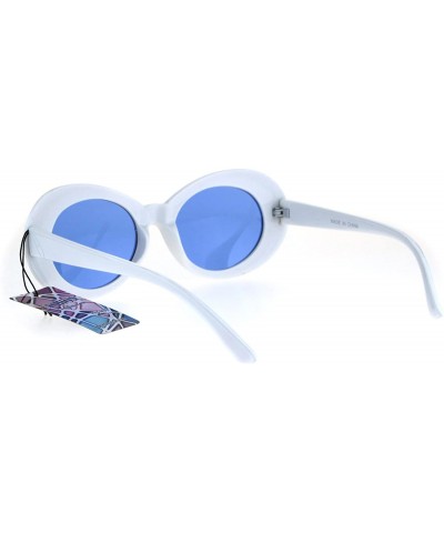 Oval Color Lens Retro Mod Oval Round Minimal White Frame Sunglasses - Blue - C51853QAC6O $11.00