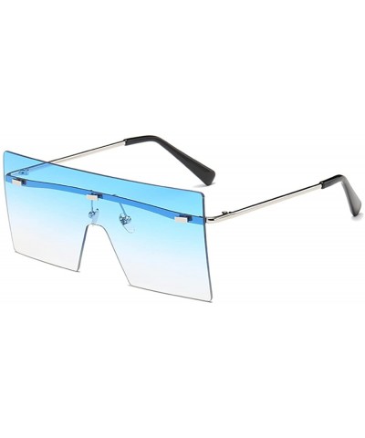 Square Modern Fashion Flat Top Flash Mirror Plastic Pilot Sunglasses Rimless Square Frame - Blue - CS189OMK2Q0 $22.21