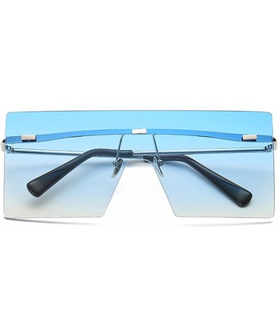 Square Modern Fashion Flat Top Flash Mirror Plastic Pilot Sunglasses Rimless Square Frame - Blue - CS189OMK2Q0 $11.26