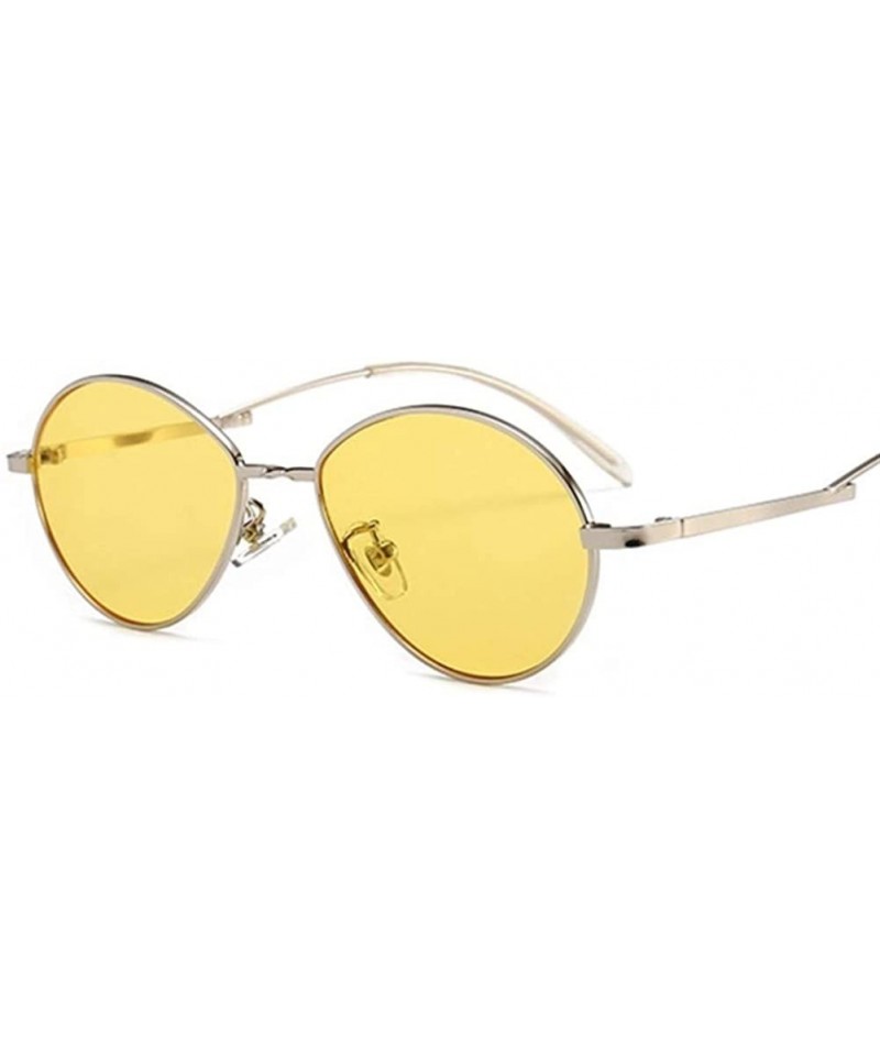 Oval Women Candy Colors Small Oval Sunglasses Metal Frame Female Sun Glasses Clear Pink Lens Shades UV400 - Yellow - CG199973...