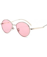 Oval Women Candy Colors Small Oval Sunglasses Metal Frame Female Sun Glasses Clear Pink Lens Shades UV400 - Yellow - CG199973...