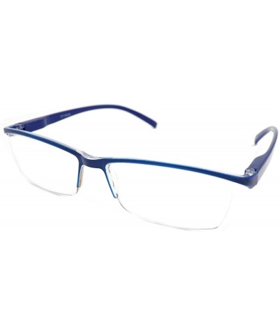 Rectangular Super Lightweight Reading Glasses Free Pouch HalfRim - Z1 Shiny Blue - CW18TR5M9EC $15.40