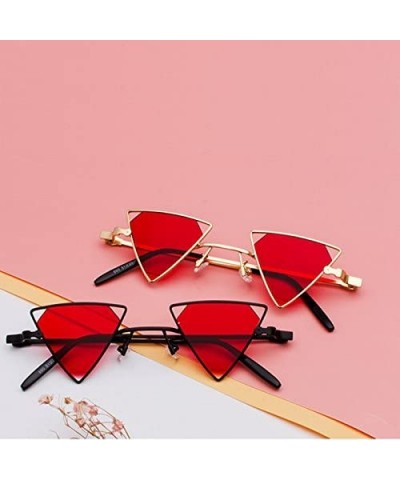 Semi-rimless Vintage Punk Triangle Sunglasses Women Men Metal Frame Black Red Yellow Pink Sun Glasses Retro Shades - CN18Y39E...