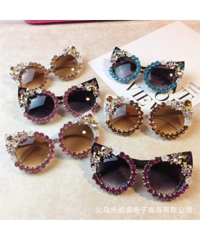 Square Personality Handmade Rhinestone Sunglasses Fashion - C5 - CY198G56EL7 $28.85
