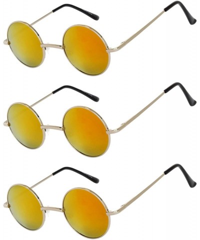 Round Set of 3 Pairs Round Retro Vintage Circle Sunglasses Colored Metal Frame Small model 43 mm - CG184Y533DA $22.48