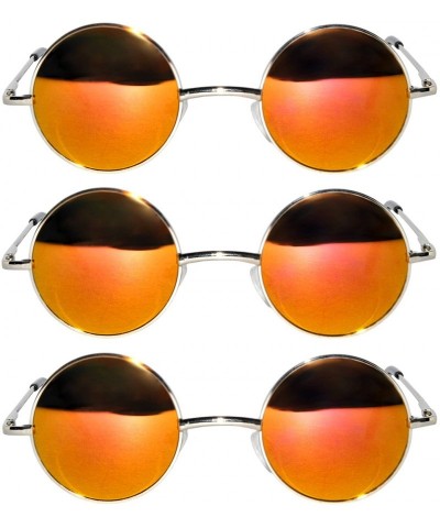 Round Set of 3 Pairs Round Retro Vintage Circle Sunglasses Colored Metal Frame Small model 43 mm - CG184Y533DA $19.16