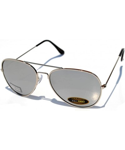 Aviator Classic Aviator Style Colored Lens Sunglasses Colored Metal Frame UV 400 - Silver Frame Silver Mirrored Lens - CV11SA...
