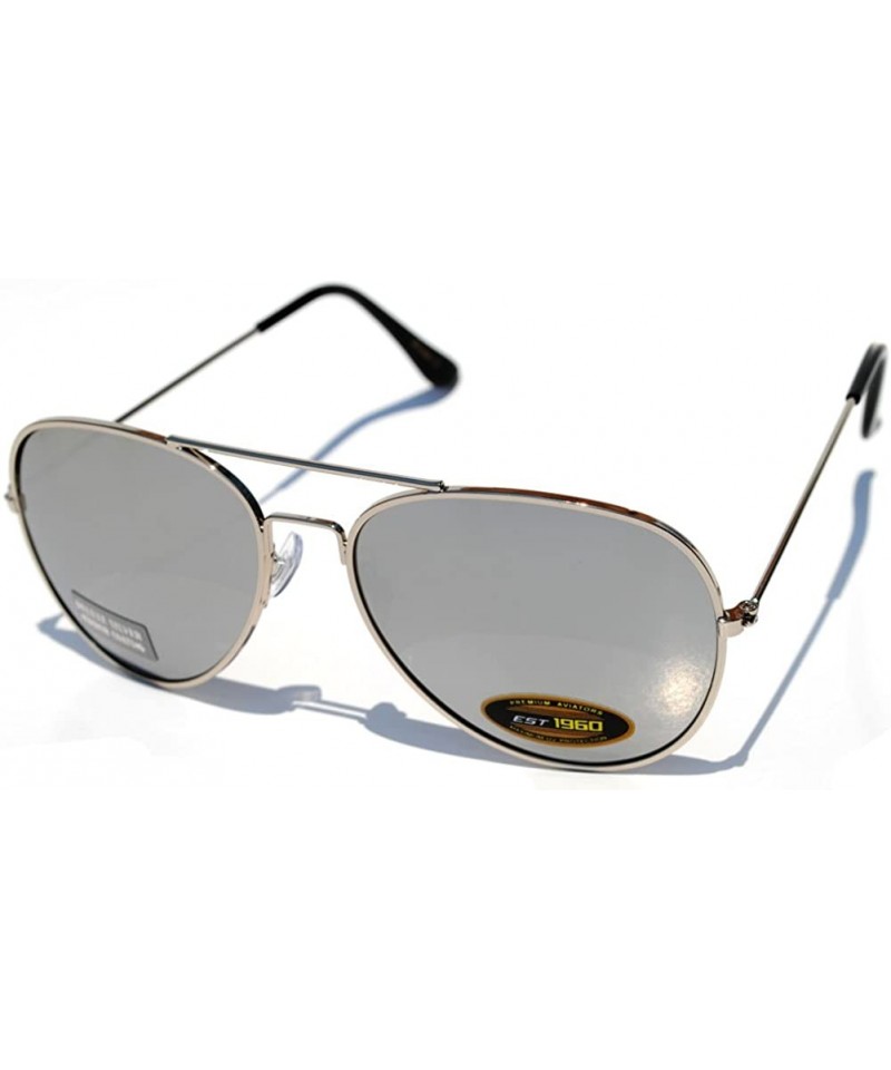 Aviator Classic Aviator Style Colored Lens Sunglasses Colored Metal Frame UV 400 - Silver Frame Silver Mirrored Lens - CV11SA...
