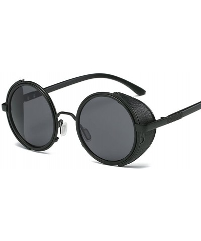 Oversized Steampunk Sunglasses Leather Side Wind Mirror Sunglasses Metal Frame Sunglasses - 3 - CE18EQK2ZRX $16.71
