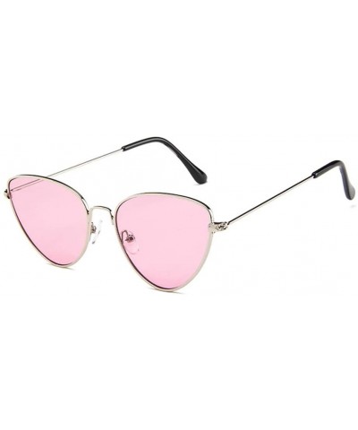 Cat Eye Fashion Cat Eye Full Rim Metal Sunglasses Womens Pink Lens Cateye Style Eyewear - Pink - CQ18RMXA24A $19.88