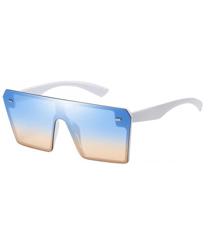 Oval Unisex Flat Top Shield Sunglasses Square Mirror Rimless Glasses Unique Oversize Vintage Style for Women Men - A - CA195I...