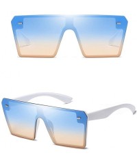 Oval Unisex Flat Top Shield Sunglasses Square Mirror Rimless Glasses Unique Oversize Vintage Style for Women Men - A - CA195I...
