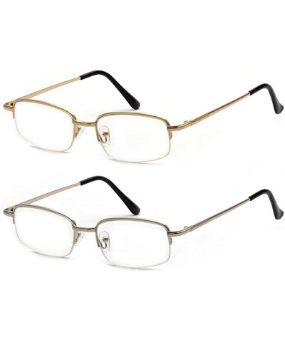 Rectangular 2 Pairs Metal Frame Spring Hinge Reading Glasses With Portable Aluminum Hard Case - Gold+silver - CY186SES2IX $24.34