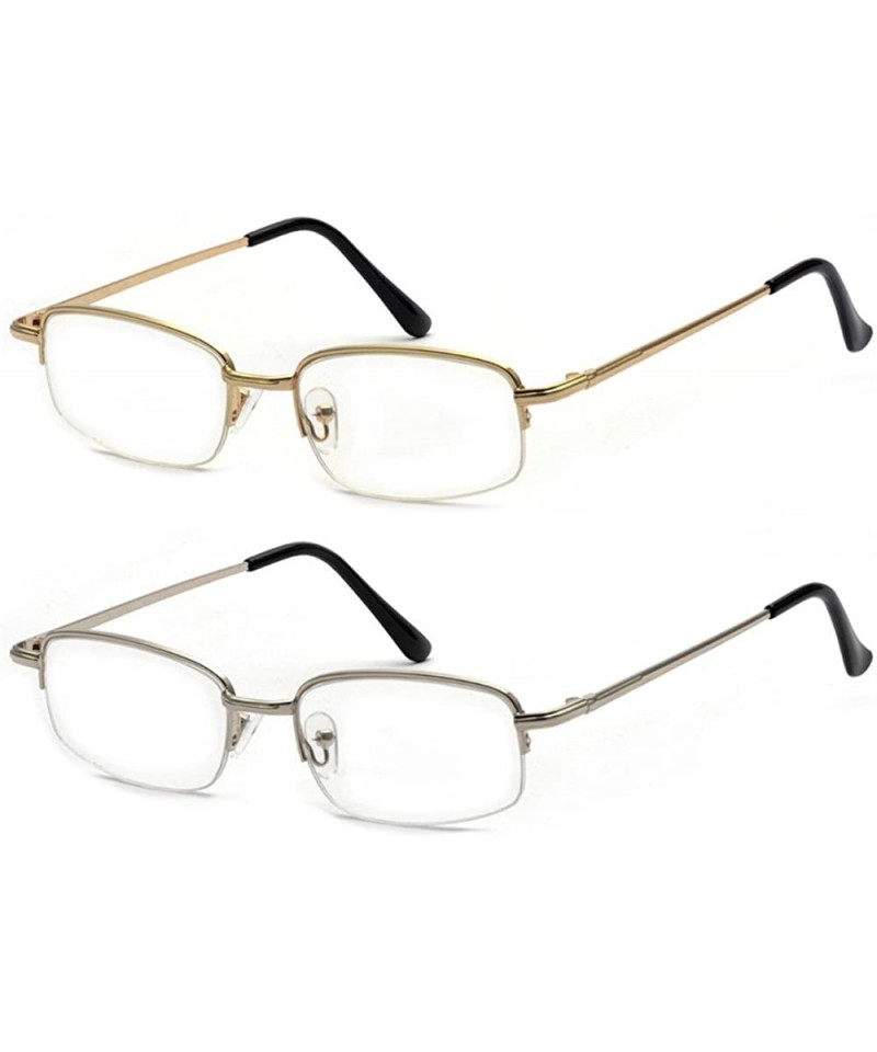 Rectangular 2 Pairs Metal Frame Spring Hinge Reading Glasses With Portable Aluminum Hard Case - Gold+silver - CY186SES2IX $9.61