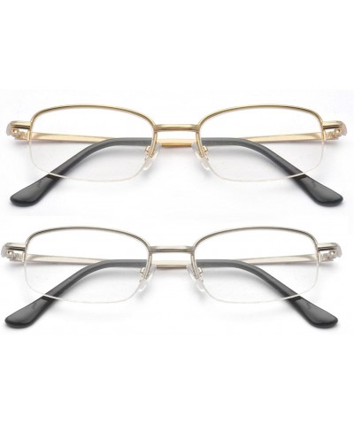 Rectangular 2 Pairs Metal Frame Spring Hinge Reading Glasses With Portable Aluminum Hard Case - Gold+silver - CY186SES2IX $9.61