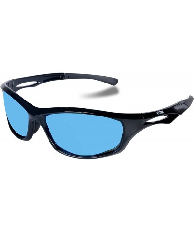 Round Basics Polarized Tr90 Unbreakable Frame Sports Sunglasses for Outdoor - Black/Black With Blue Lens - CM17AZ5SQKN $38.35