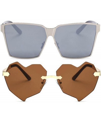 Round Ladies Metal Cat Eye Heart Round Integral Sunglasses Elegant De Luxe Stylish - Fan_2p_31mix - CQ17YO79L3L $16.51