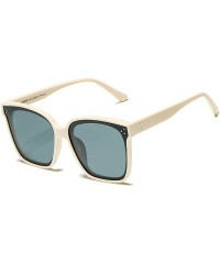 Round Polarized Women Oversized Sunglasses Square Horn Rimmed Stylish Shades with Flat Lens - Beige- Gray - CM1992LAATQ $16.87