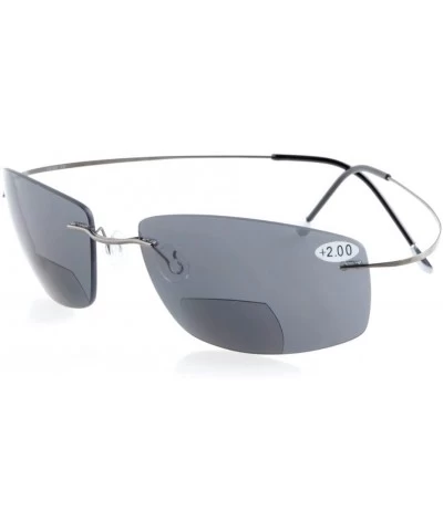 Wrap Titanium Rimless UV400 Polycarbonate Grey Lenses Bifocal Sunshine Readers Bifocal Sunglasses +2.5 - Grey Lens - C9129BEM...