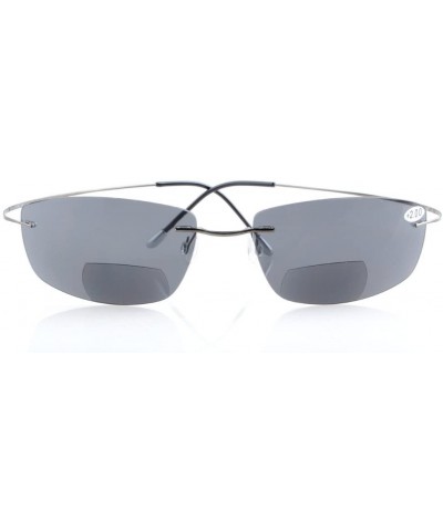 Wrap Titanium Rimless UV400 Polycarbonate Grey Lenses Bifocal Sunshine Readers Bifocal Sunglasses +2.5 - Grey Lens - C9129BEM...