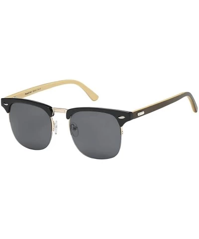 Semi-rimless Unisex Bamboo Wood Semi Rimless Half Frame for Men and Women - Black Smoke - CD18I8IR2H8 $20.68
