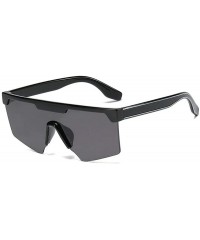 Oversized personality big box unisex trend conjoined outdoor riding sunglasses UV400 - Bright Black - CH18Z3YHNHQ $10.34