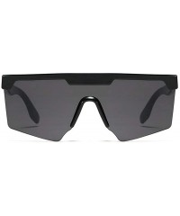 Oversized personality big box unisex trend conjoined outdoor riding sunglasses UV400 - Bright Black - CH18Z3YHNHQ $10.34