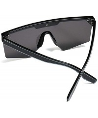 Oversized personality big box unisex trend conjoined outdoor riding sunglasses UV400 - Bright Black - CH18Z3YHNHQ $10.34